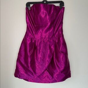 Vintage Gunne Sax Satin Formal Mini Dress Ruffles Shiny Party Bright Pink